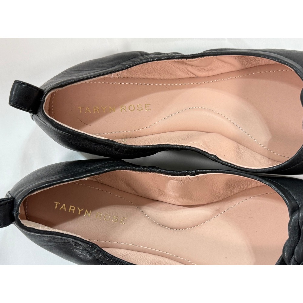 Taryn Rose Black Leather Rose Applique Square Toe Ballet Flats Womens - Picture 5 of 9